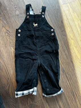 Carter's Black Corduroy Overalls with Plaid Cuff